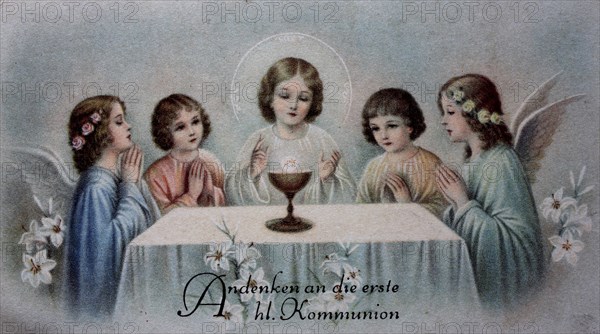 Picture of a saint, commemoration of the first holy communion, Austria, 1900, historical, digital reproduction of an original from the 19th century, Europe