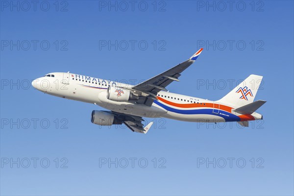 An Airbus A320 aircraft of Himalaya Airlines with the registration 9N-ALM at the airport in Dubai, United Arab Emirates, Asia