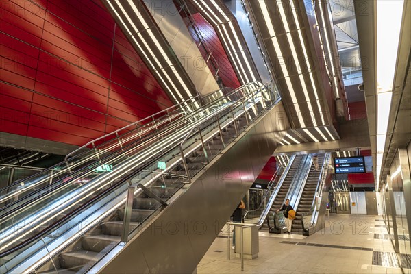 The metro, underground, light rail, in Copenhagen, 4 lines have been crossing the city since 2002, modern, driverless, automatic trains run every 2 minutes, Denmark, Europe