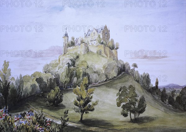 Historic, digitally restored reproduction from a 19th century original, Record date not stated, Callenberg Castle, 1845, Coburg, Upper Franconia, Bavaria, Germany, Europe