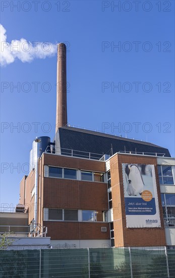 The Igony heating plant in Essen-Rüttenscheid, a district heating plant fuelled by natural gas, which supplies the Essen University Hospital, the Alfried Krupp Hospital and residential buildings with district heating all year round, North Rhine-Westphalia, Germany, Europe