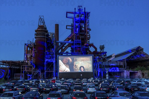 Drive-in cinema Dortmund, against the backdrop of the former blast furnace plant Phönix-West in Dortmund-Hörde, temporary film screening, event in compliance with contact restrictions, effects of the corona crisis in Germany