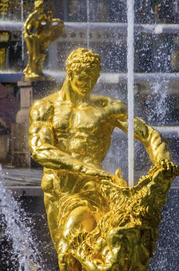 Closeup Samson Fountain in Peterhof, Saint-Petersburg, Russia, Europe