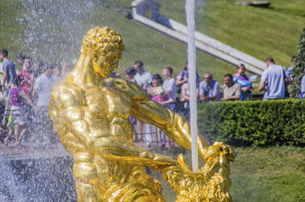 Closeup Samson Fountain in Peterhof, Saint-Petersburg, Russia, Europe