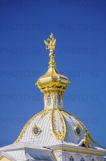 Closeup of dome with Russian Eagle in Peterhof, Saint-Petersburg, Russia, Europe