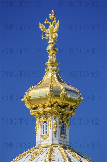 Closeup of dome with Russian Eagle in Peterhof, Saint-Petersburg, Russia, Europe