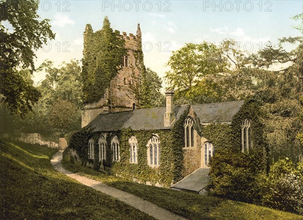 Cockington Church, Torquay, England, Historic, digitally restored reproduction from a 19th century original, 1880, Record date not stated