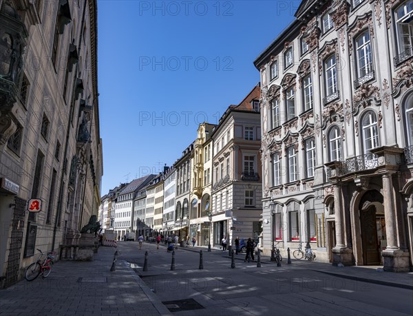 Preysing Palace and historic houses in Residenzstraße, Old Town, Munich, Upper Bavaria, Bavaria, Germany, Europe