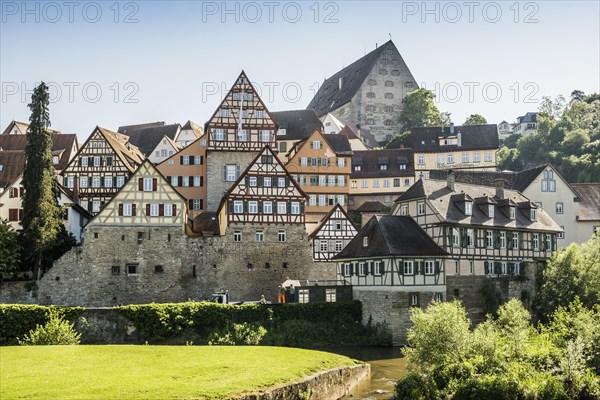 Medieval town and half-timbered houses, Schwäbisch Hall, Old Town, Kocher Valley, Kocher, Hohenlohe, Franconia, Baden-Württemberg, Germany, Europe