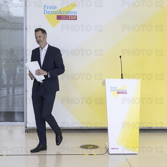 Christian Dürr, Chairman of the FDP parliamentary group, in a press statement in front of the parliamentary group meetings at parliamentary group level in the German Bundestag in Berlin, 9 April 2024