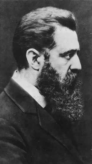 Theodor (Binyamin Zeaev) Herzl (1860-1904) was born in Budapest, Hungary, and was the founder of the Zionist political movement. Portrait photo in profile, Europe