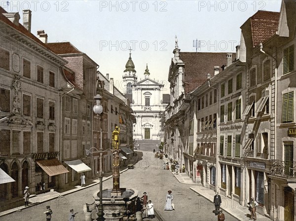 The Hauptgasse in Solothurn in Switzerland, Historical, digitally restored reproduction from a 19th century original, Record date not stated