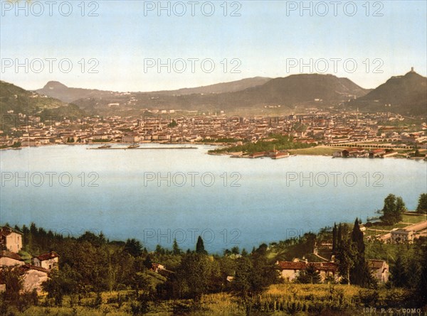 Como, General view, Lake Como, Italy, c. 1895, Historical, digitally restored reproduction from a 19th century original, Record date not stated, Europe