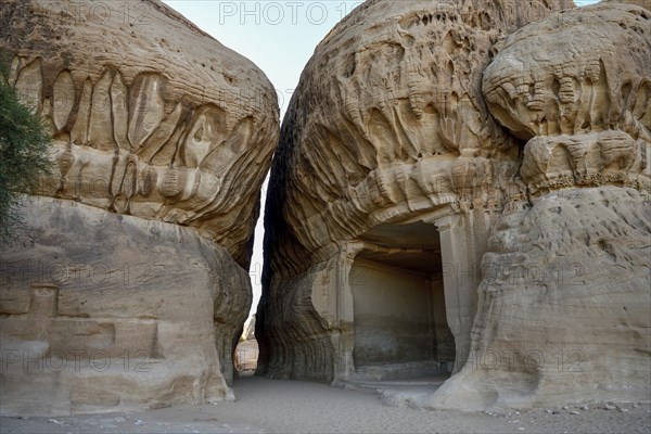 Diwan, rock-cut Nabataean cult site at Jabal Ithlib, Hegra or Madain Salih, AlUla region, Medina province, Saudi Arabia, Arabian Peninsula, Asia