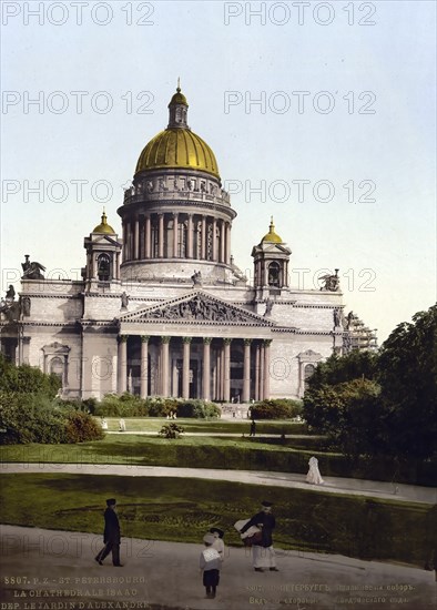 St. Isaac's Cathedral, Cathedral of St. Isaac of Dalmatia, the largest church in St. Petersburg and one of the largest domed sacred buildings in the world, St. Petersburg, Russia, c. 1890, Historic, digitally enhanced reproduction of a photochrome print of the period, Europe