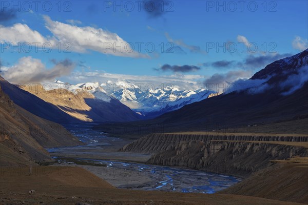 Sunset in Himalayas mountains. Spiti Valley, Himachal Pradesh, India, Asia