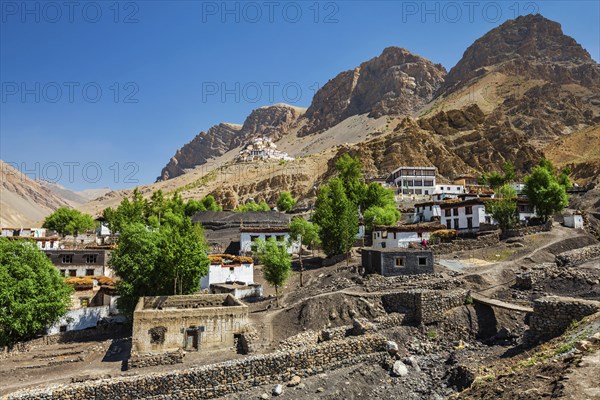 Ki village and monastery in Himalayas. Himachal Pradesh, India, Asia