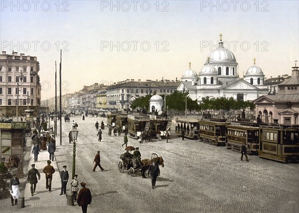 Snamjensky Square, Znamenskii, St. Petersburg, Russia, c. 1890, Historic, digitally enhanced reproduction of a photochrome print of the period, Europe