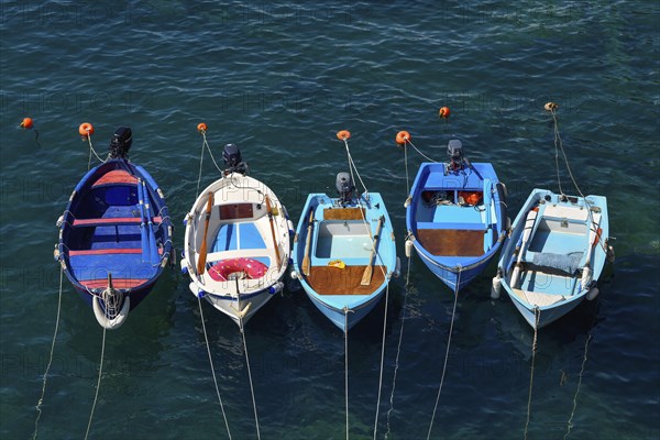 Fishing boats in the harbour of Riomaggiore, Cinque Terre, province of La Spezia, Liguria, Italy, Europe