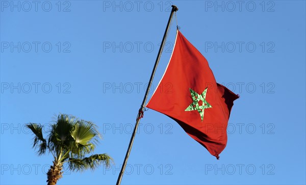 Morocco, Place Djemaa El Fna, Marrakech, Flag, Africa