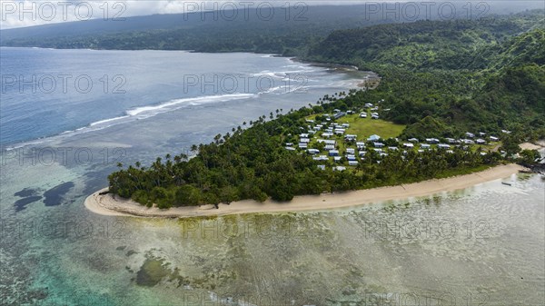 Aerial of the Lavena peninsula, Bouma National Park, Taveuni, Fiji, South Pacific, Oceania