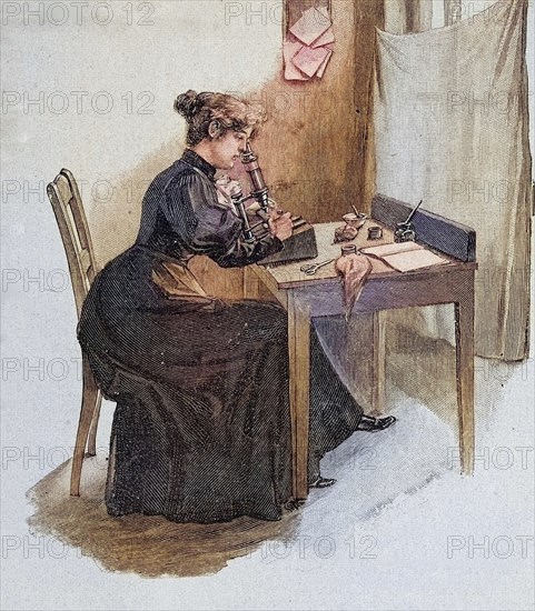 Meat inspector, as a modern female profession in 1897, Germany, Historic, digitally restored reproduction of an original 19th century artwork, exact original date unknown, Europe