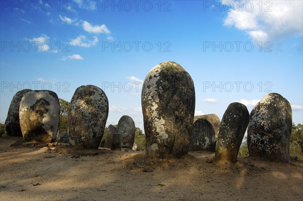 Megaliths, Cromlech of Almendres, Alentejo, stone oval, stone circle, megalith, monolith, menhir, Portugal, Europe