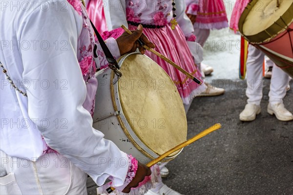 Drummers on the street with their instruments during a popular festival in Brazil, Belo horizonte, Minas Gerais, Brazil, South America