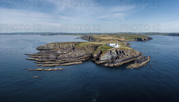 An aerial view of the Galley Head Lighthouse in County Cork