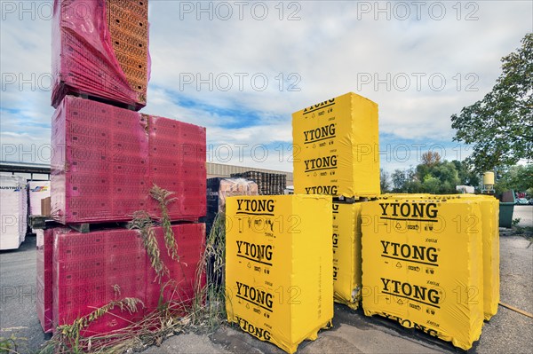 Ytong and standard bricks wrapped in plastic film, Allgäu, Bavaria, Germany, Europe