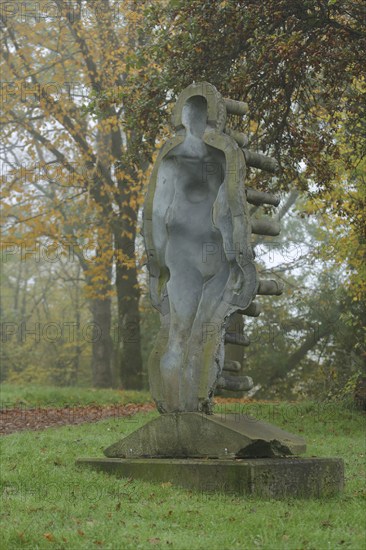 Sculpture Day and Night by Ubbo Enninga, female figure, 3D effect, three-dimensional, three-dimensional, convex, moulded, curved, arched, hollow, shape, frame, framing, edge, envelope, Stadtpark, Biedenkopf, Hesse, Germany, Europe