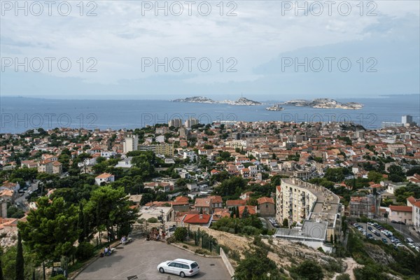 Aerial view om Marseille city: in distance small island of Chateau d'If, ??? left corner small yacht regatta, fantastic summer for travel and relaxation