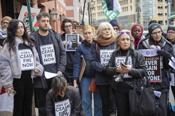 Detroit, Michigan USA, 7 November 2023, Members and supporters of Jewish Voice for Peace held a vigil outside Congressman Shri Thanedar's office, calling for him to support a ceasefire in the war in Gaza. The group said Gaza is a graveyard for children.