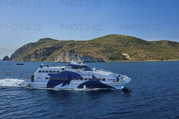 MILOS, GREECE, MAY 26, 2019: Superjet high speed ferry of Seajets a Greek Cypriot ferry company in Aegean Sea