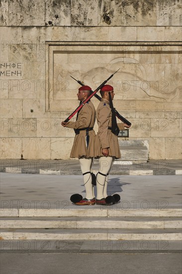 ATHENS, GREECE, MAY 20, 2010: Changing of the presidential guard Evzones in front of the Monument of the Unknown Soldier near Greek Parliament, Syntagma square, Athenes, Greece, Europe