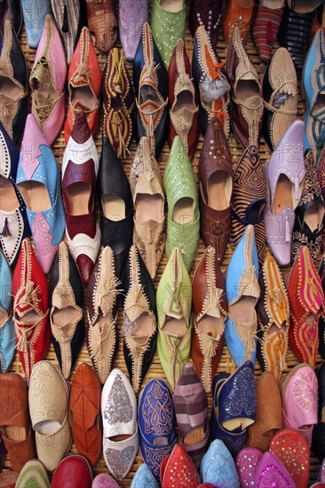 Colourful Moroccan mules, babouches at the market in Marrakech, Marrakech, Morocco, North Africa, Africa