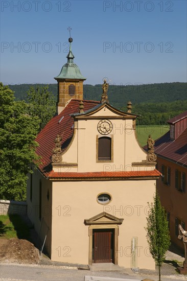 Kapfenburg Castle, house chapel, sacred building, church, clock, architecture, historical building, castle of the Teutonic Order, former castle of the Teutonic Order, today cultural centre, international music academy, museum, Lauchheim, Ostalbkreis, Baden-Württemberg, Germany, Europe