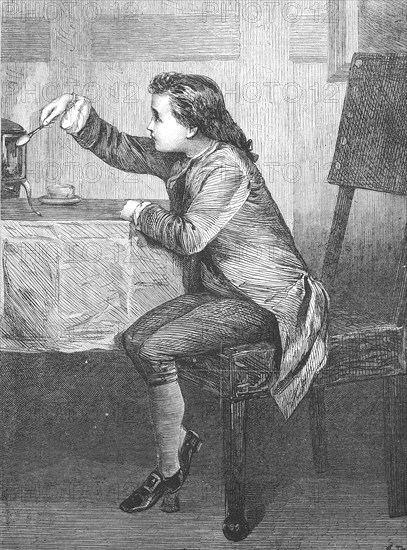 James Watt, 30 January 1736 to 25 August 1819, a Scottish inventor, here as a youth during first experiments discovers the laws of steam, Scotland, Historic, digitally restored reproduction of a 19th century original, exact original date not known