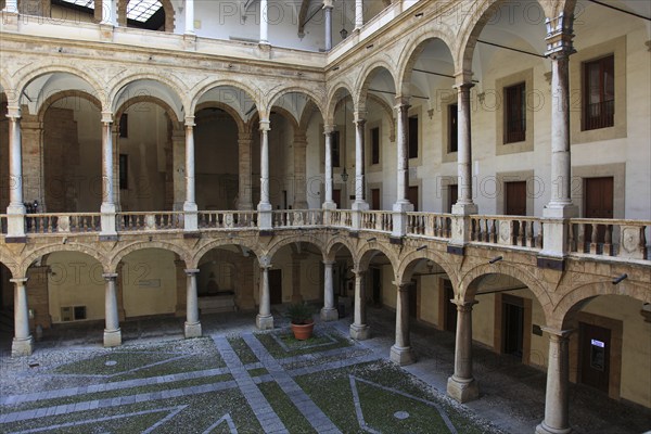 City of Palermo, Palazzo Reale, Royal Palace, also called Palazzo dei Normanni or Norman Palace, the courtyard, UNESCO World Heritage Site, Sicily, Italy, Europe