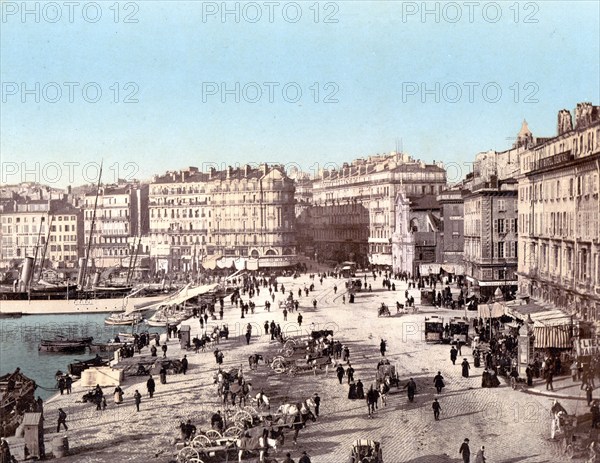 The old harbour, Vieux Port, Marseille, France, c. 1890, Historic, digitally restored reproduction from a 19th century original, The old harbor, France, 1890, Historic, digitally restored reproduction from a 19th century original, Europe