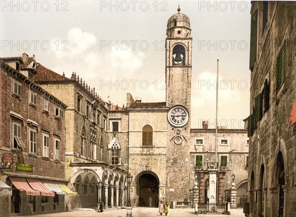 The Corpi di Guardi square in Ragusa, today Dubrovnik, Dalmatia, today Croatia, c. 1890, Historic, digitally restored reproduction from a 19th century original, The Corpi di Guardi square in Ragusa, today Dubrovnik, Dalmatia, today Croatia, 1890, Historic, digitally restored reproduction from a 19th century original