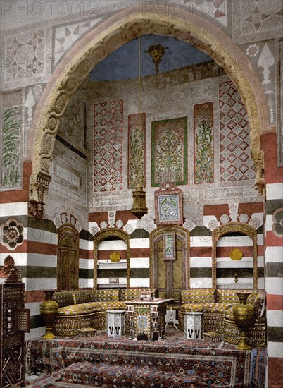 Interior view of a house, Damascus, Holy Land, Syria, c. 1890, Historic, digitally restored reproduction from a 19th century original, Interior of a house, Damascus, Holy Land, Syria, 1890, Historic, digitally restored reproduction from a 19th century original, Asia