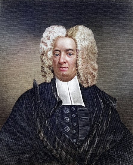 Cotton Mather, 1663 to 1728, American Puritan clerical engraving from the nineteenth century, Historical, digitally restored reproduction from a 19th century original, Record date not stated