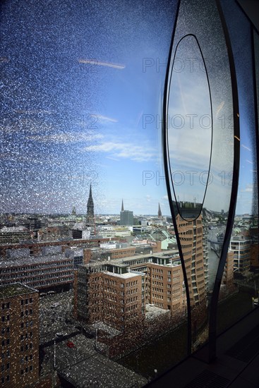 Europe, Germany, Hanseatic City of Hamburg, Elbe, Elbe Philharmonic Hall, Plaza, view over the city, designed panes, Hamburg, Hamburg, Federal Republic of Germany, Europe