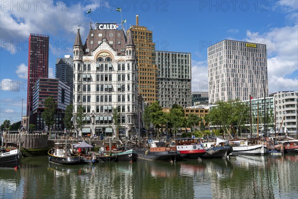 Rotterdam city centre, Oudehaven, historic harbour, The White House, historic office building, historic ships, modern city backdrop, Netherlands