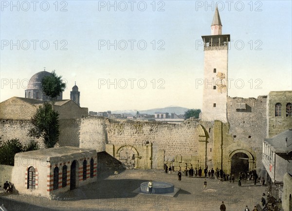 The gate of the street called straight, Damascus, Holy Land, Syria, c. 1890, Historic, digitally restored reproduction from a 19th century original, The gate of the street called straight, Damascus, Holy Land, Syria, 1890, Historic, digitally restored reproduction from a 19th century original, Asia