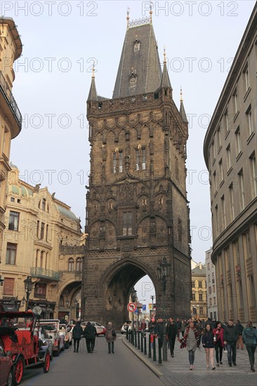 The Prague Powder Tower on Republic Square in the Old Town was built as part of the former royal court in the 15th century, Prague, Czech Republic, Europe