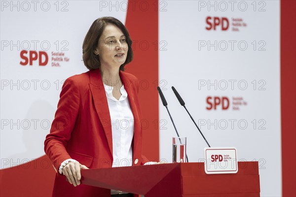 Katarina Barley, SPD lead candidate for the European elections, at a press conference in Berlin, 12 March 2024