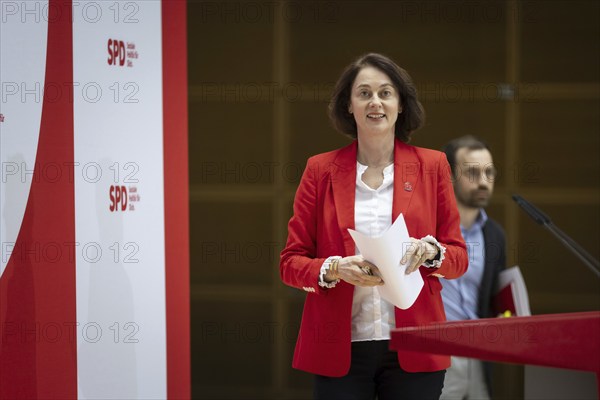 Katarina Barley, SPD lead candidate for the European elections, at a press conference in Berlin, 12 March 2024