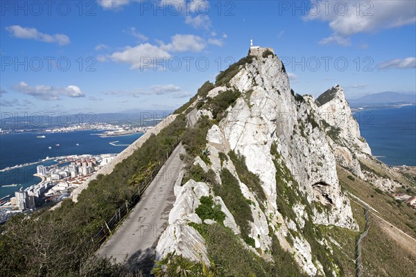 Sheer white rock mountainside the Rock of Gibraltar, British territory in southern Europe